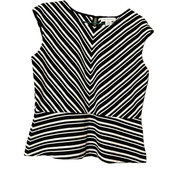 NWOT Liz Claiborne, black and white stripped Size large (L) top - Picture 2 of 4